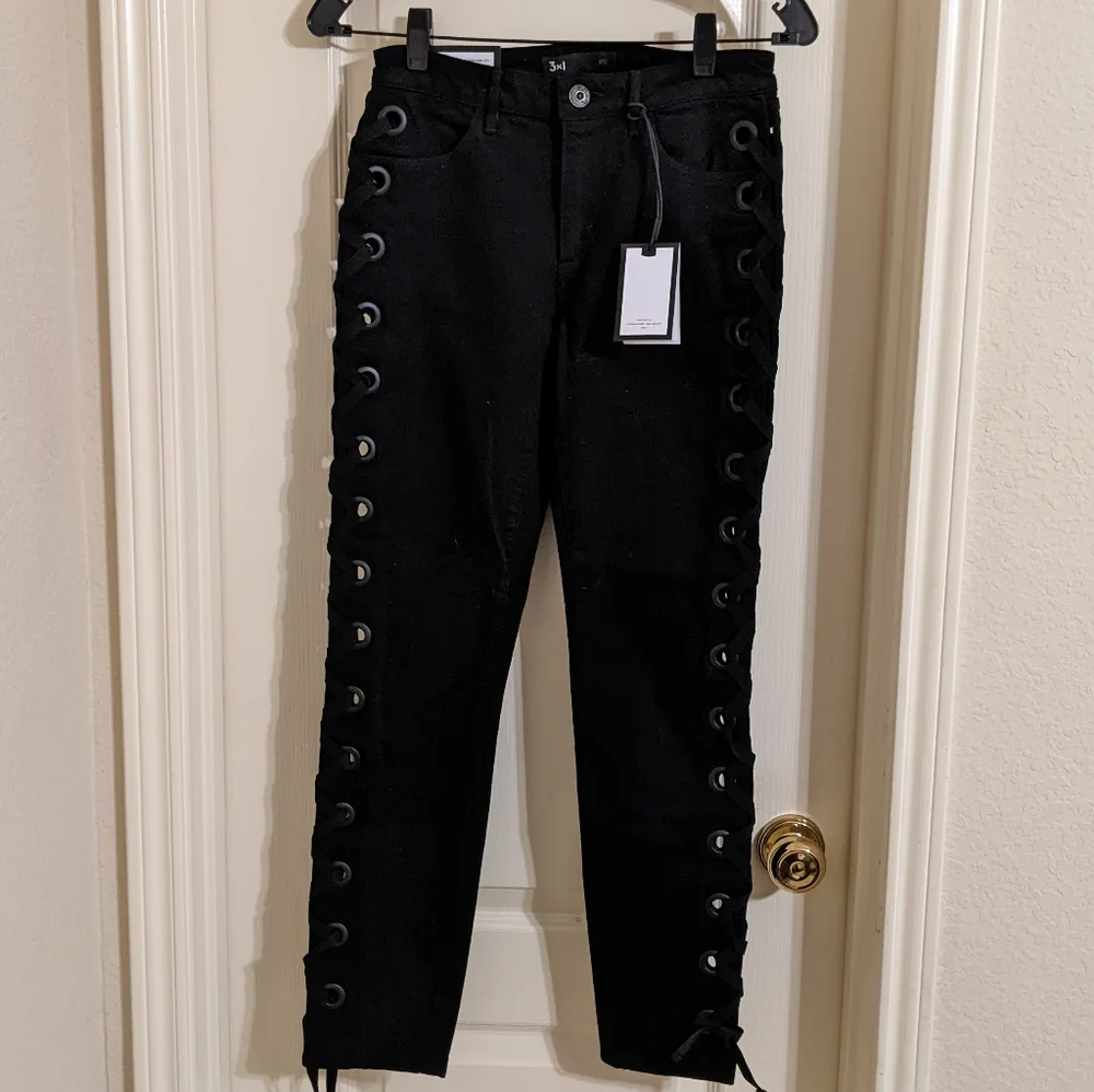 NEW 3x1 NYC Black Midway Lace-up Skinny Ankle Jeans 25 - Picture 7 of 8